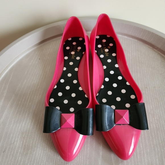 Kate Spade Pink Flats with Black Bow Accent - Picture 2 of 7